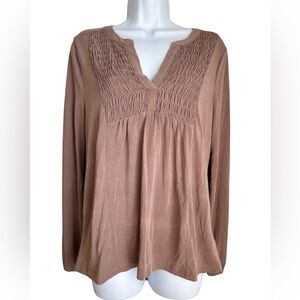 LUCKY BRAND SMOCKED LONG SLEEVE BOHO TOP